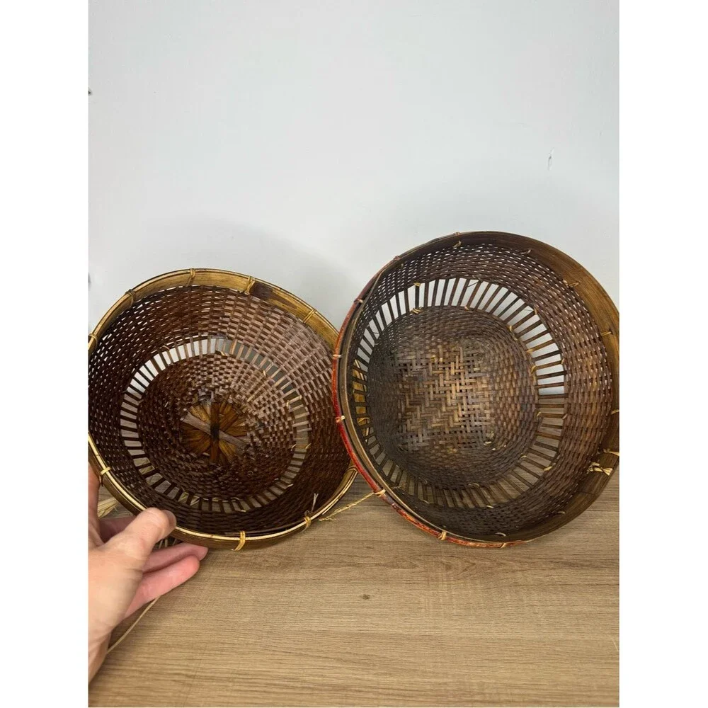 Vintage Balinese Fishing Basket with Red Accent